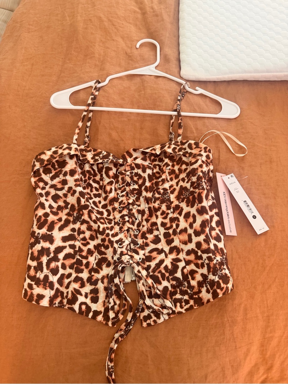 Aqua Leopard Lace-Up Crop Top - Brown/Tan